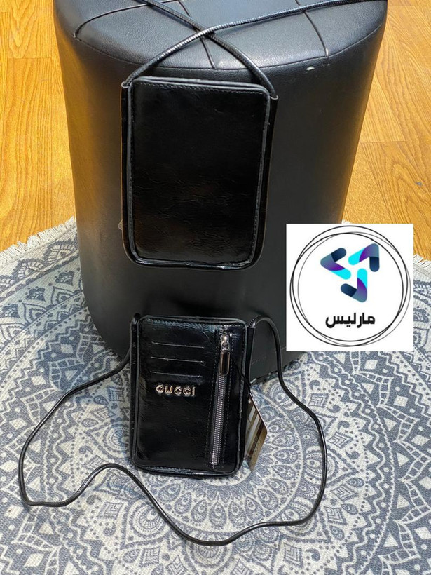 کیف زنانه مارلیس پاسپورتی گردنی طرح GUCCI رنگ مشکی در ابعاد 13*19 سانتی متر