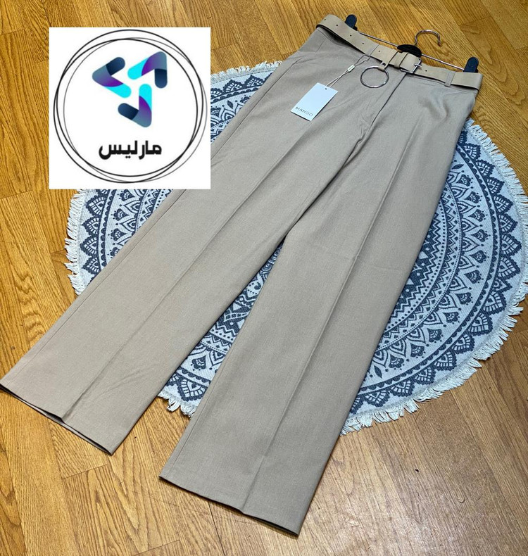 شلوار زنانه مارلیس نیم بگ طرح برند منگو پارچه بزایاق ترک با قد 105 سانتی متر