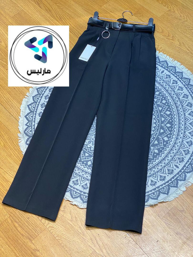 شلوار زنانه مارلیس طرح برند منگو نیم بگ با پارچه کرپ دبل وارداتی ترک قد 107 سانتی متر