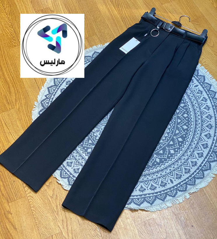 شلوار زنانه مارلیس طرح برند منگو نیم بگ با پارچه کرپ دبل وارداتی ترک قد 107 سانتی متر