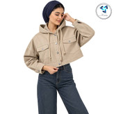کراپ کت زنانه مارلیس کلاه دار برند رویال جین با جنس کتان